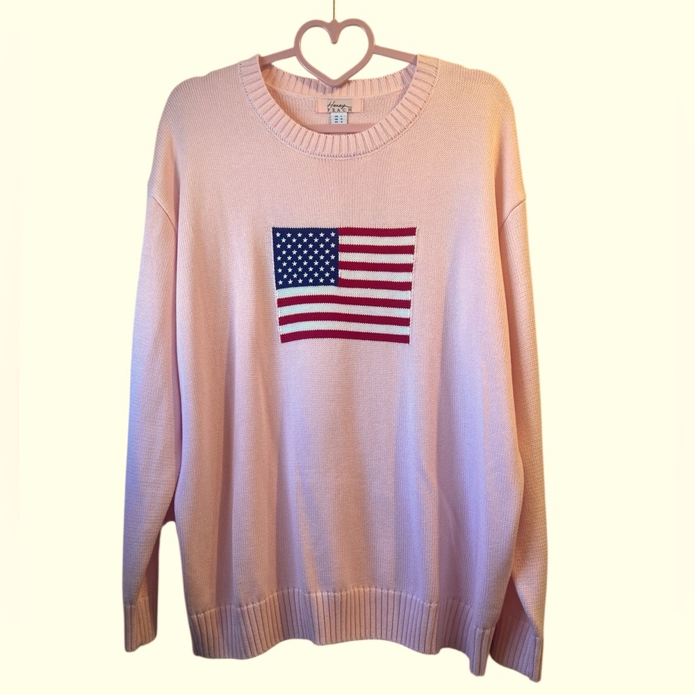 NWT American Flag Pink Knit Sweater by Honey Peach Size Large